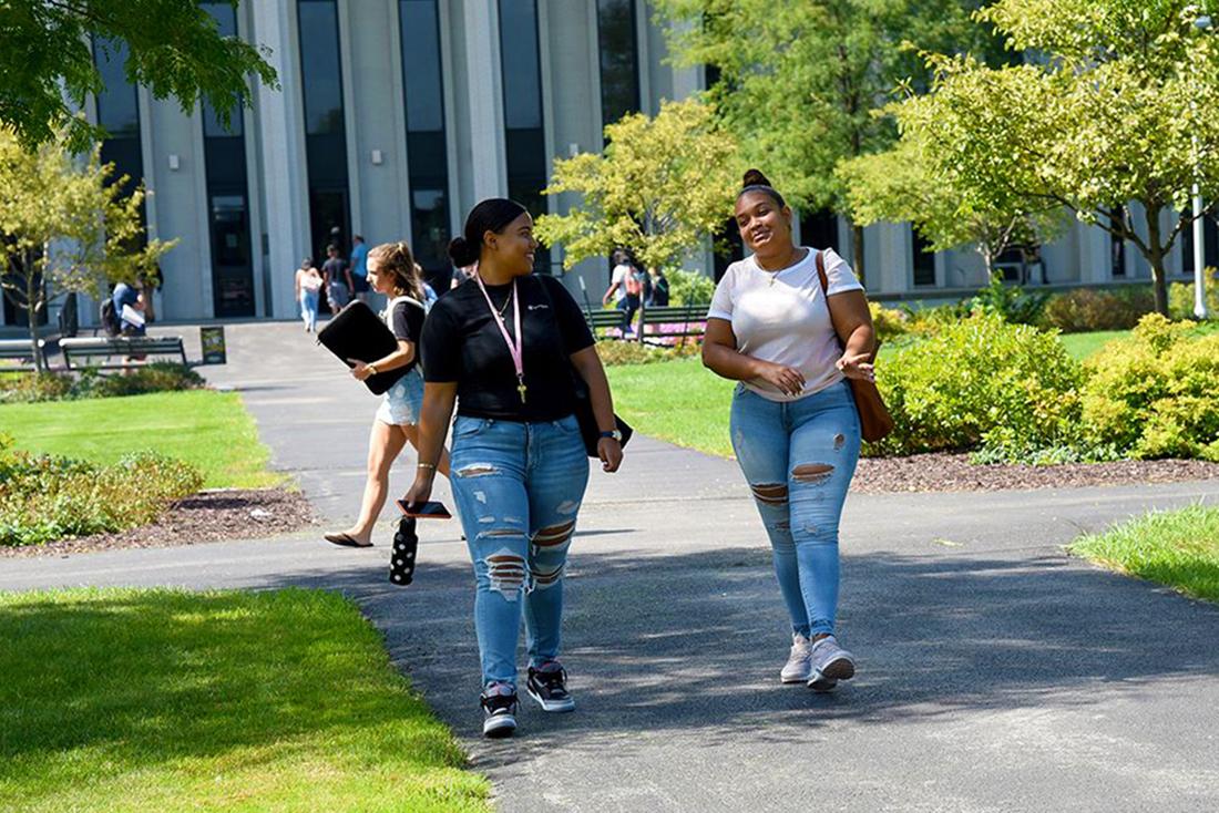 Students walk across campus