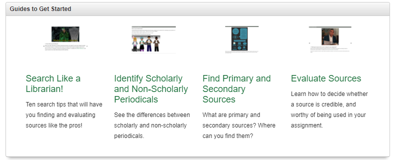Research Guides Not sure where to start with your research? Check out the library's research guides for suggested resources, search strategies, and citation help!