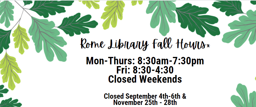 Rome Library Hours Rome Campus Hours Fall 2021