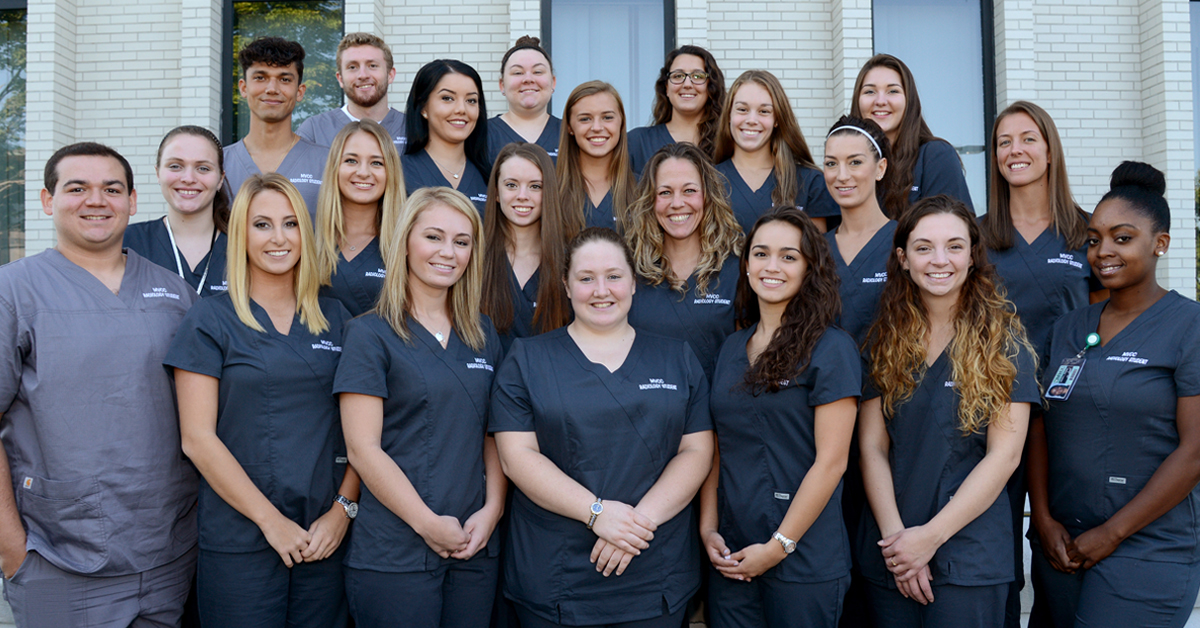 MVCC Radiologic Technology freshmen class, 2016 Group of Radiologic Technology students standing together outside in scrubs